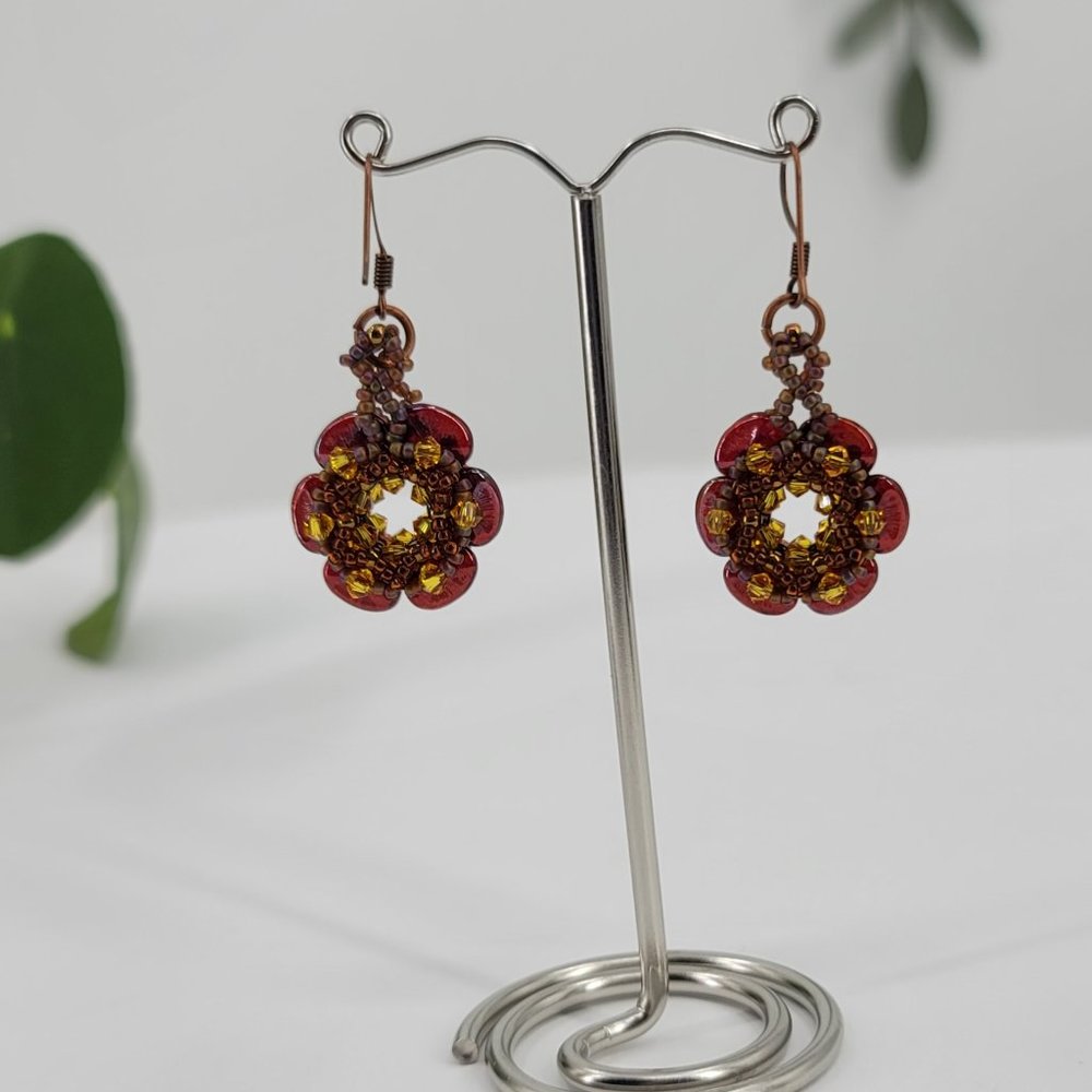 Hand Beaded Flower Earrings